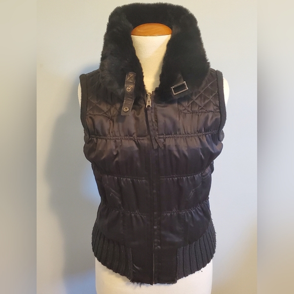 💥✨️ JUNE rabbit Fur/Leather Reversible black Vest - size M/L ✨️💥 - Picture 6 of 9